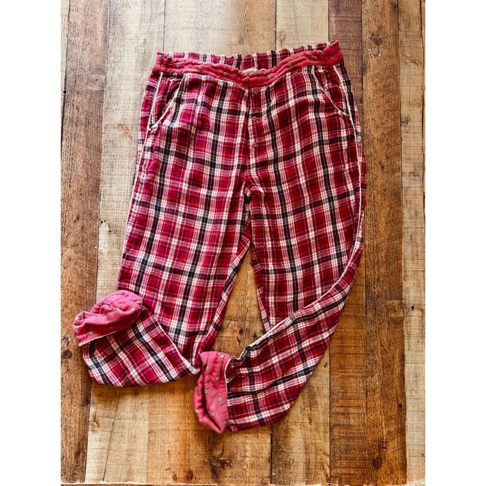 Sundance Pink Plaid Cozy Pajama Pants Size L Pockets Pull On